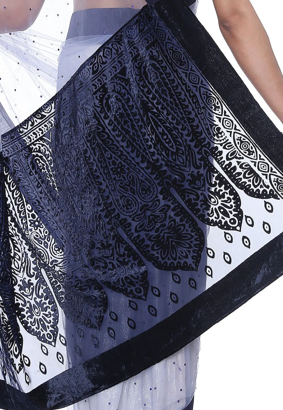 Embellished Net Brasso Saree in Light Grey