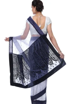 Embellished Net Brasso Saree in Light Grey