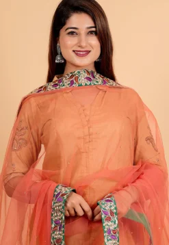 Embellished Net Dupatta in Peach