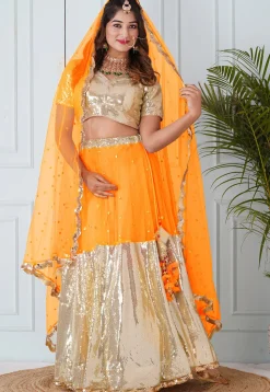 Embellished Net Dupatta in Mustard