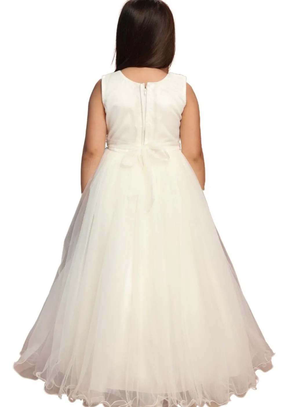 Embellished Net Gown in Off White and Green