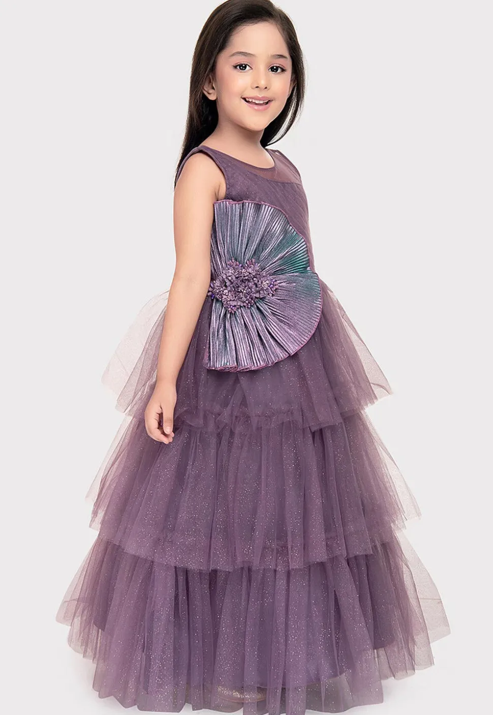 Embellished Net Gown in Purple