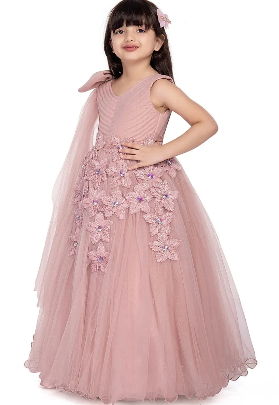 Embellished Net Gown in Peach
