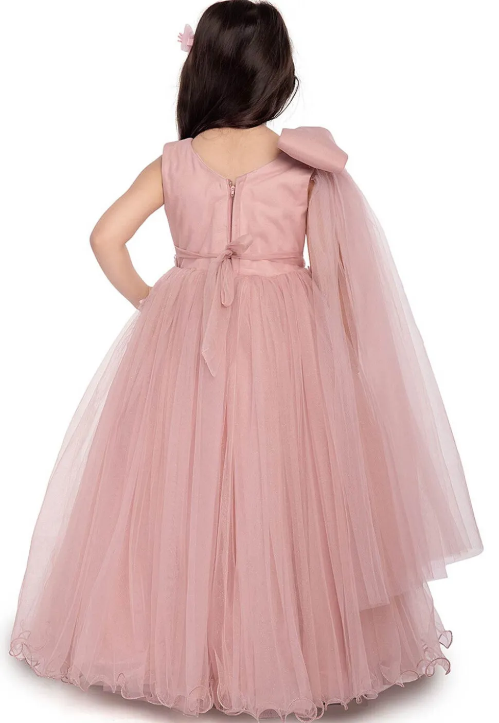 Embellished Net Gown in Peach