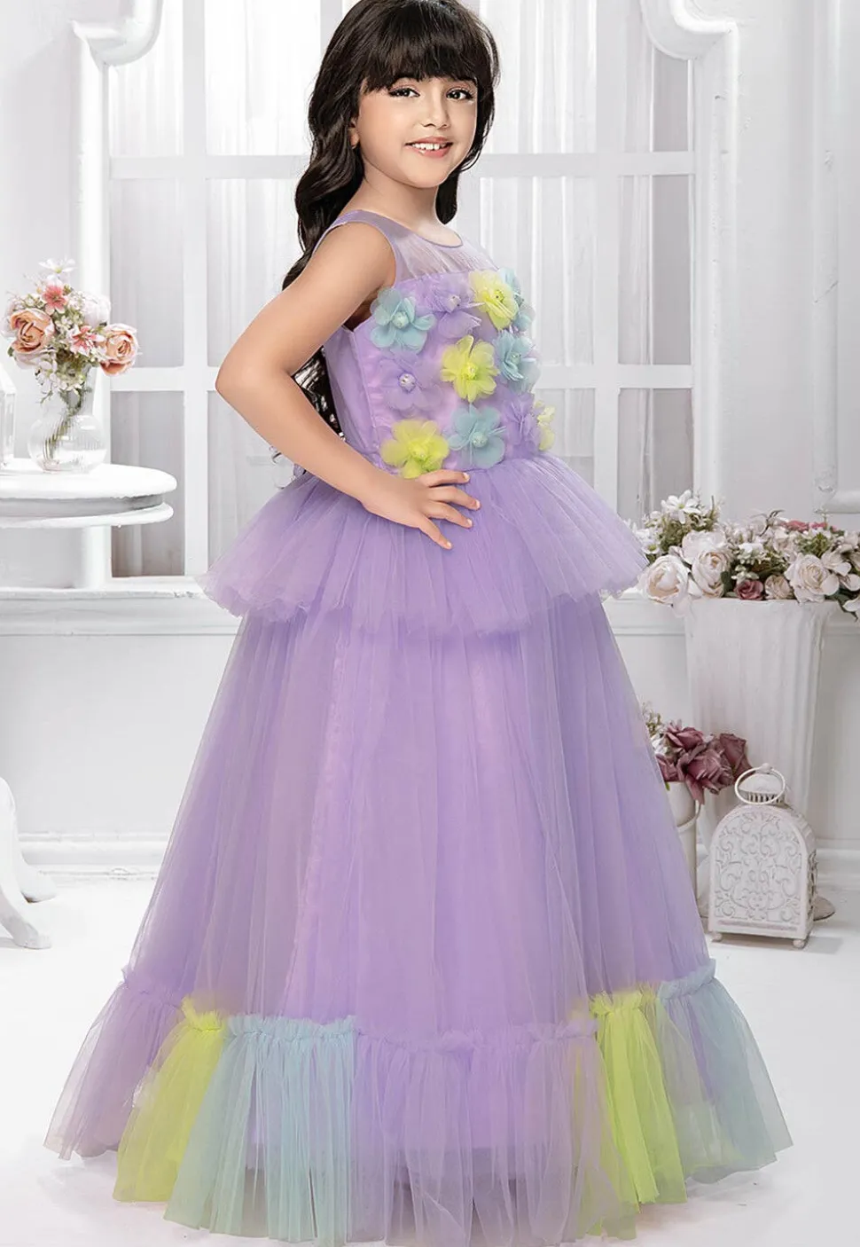 Embellished Net Gown in Purple