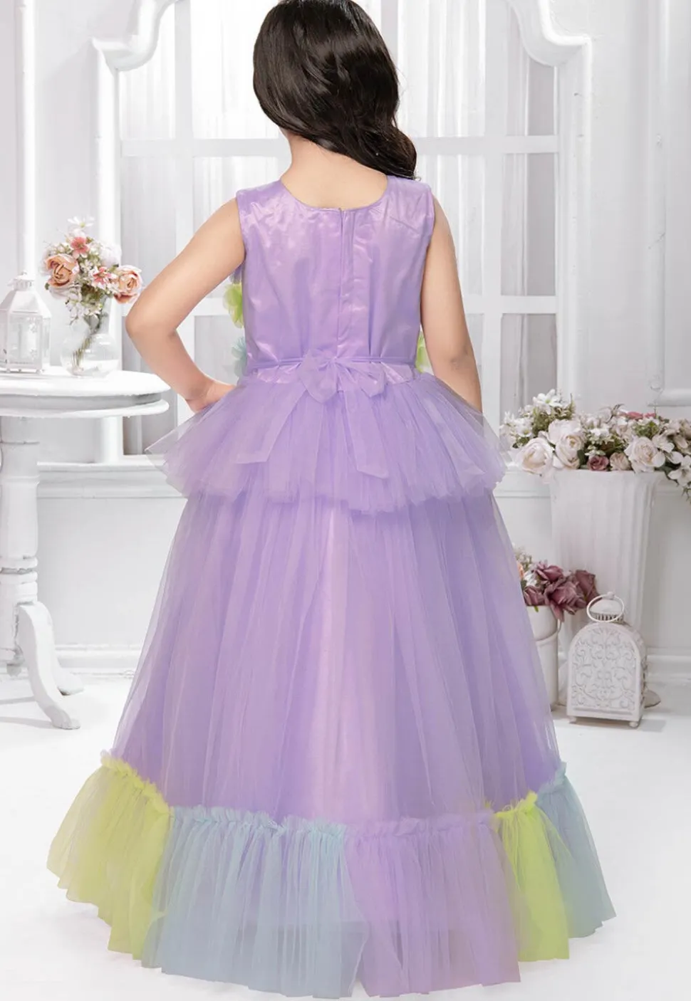 Embellished Net Gown in Purple