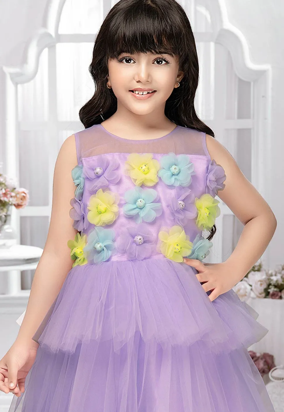 Embellished Net Gown in Purple