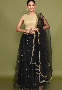 Embellished Net Lehenga in Black