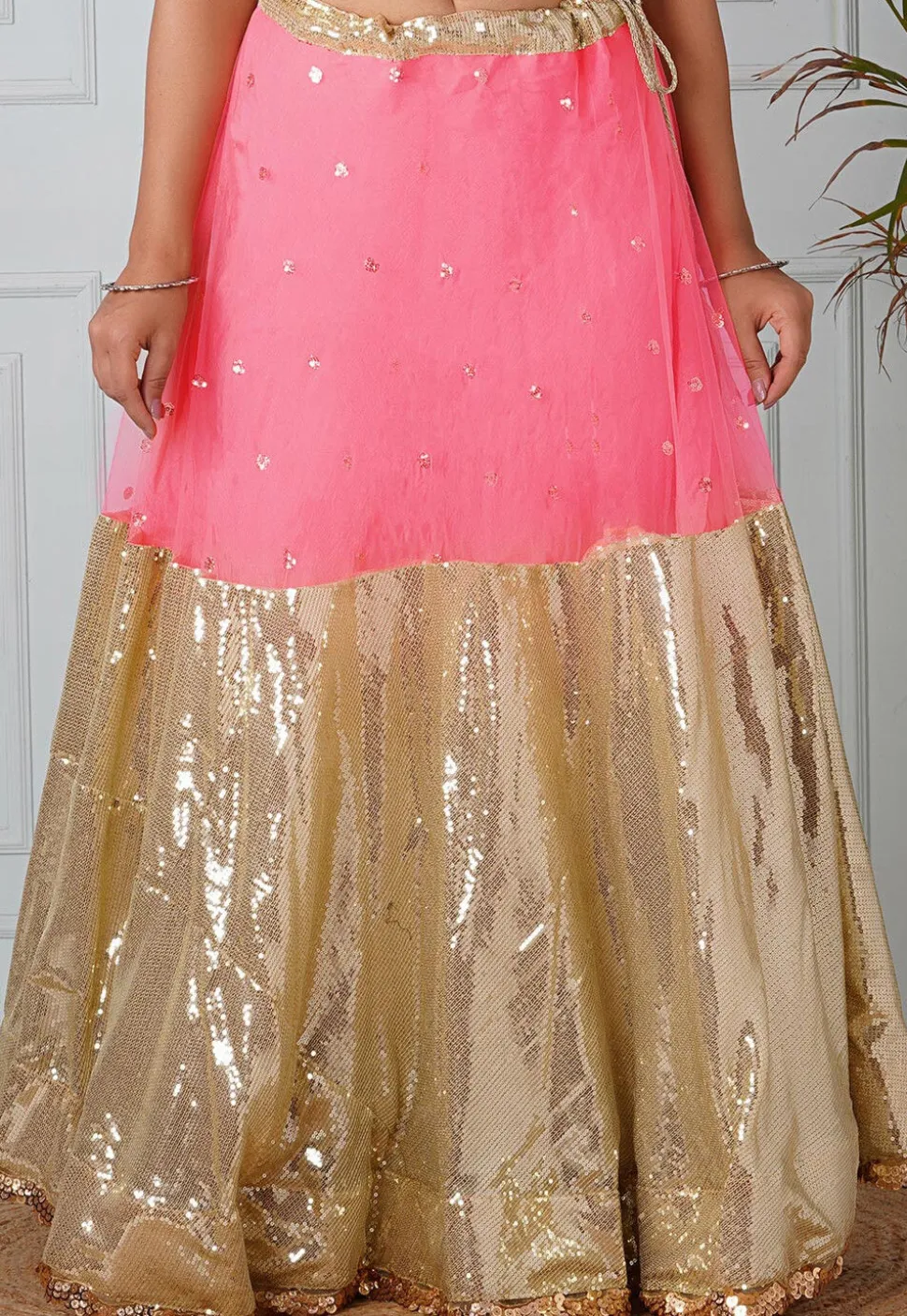 Embellished Net Skirt in Coral Pink