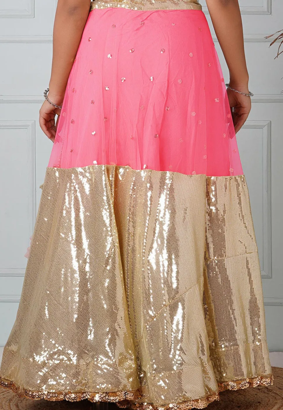 Embellished Net Skirt in Coral Pink