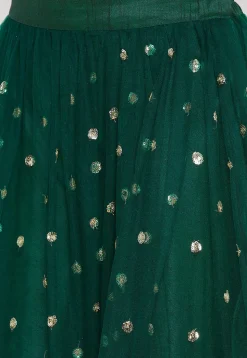 Embellished Net Skirt in Dark Green