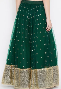 Embellished Net Skirt in Dark Green
