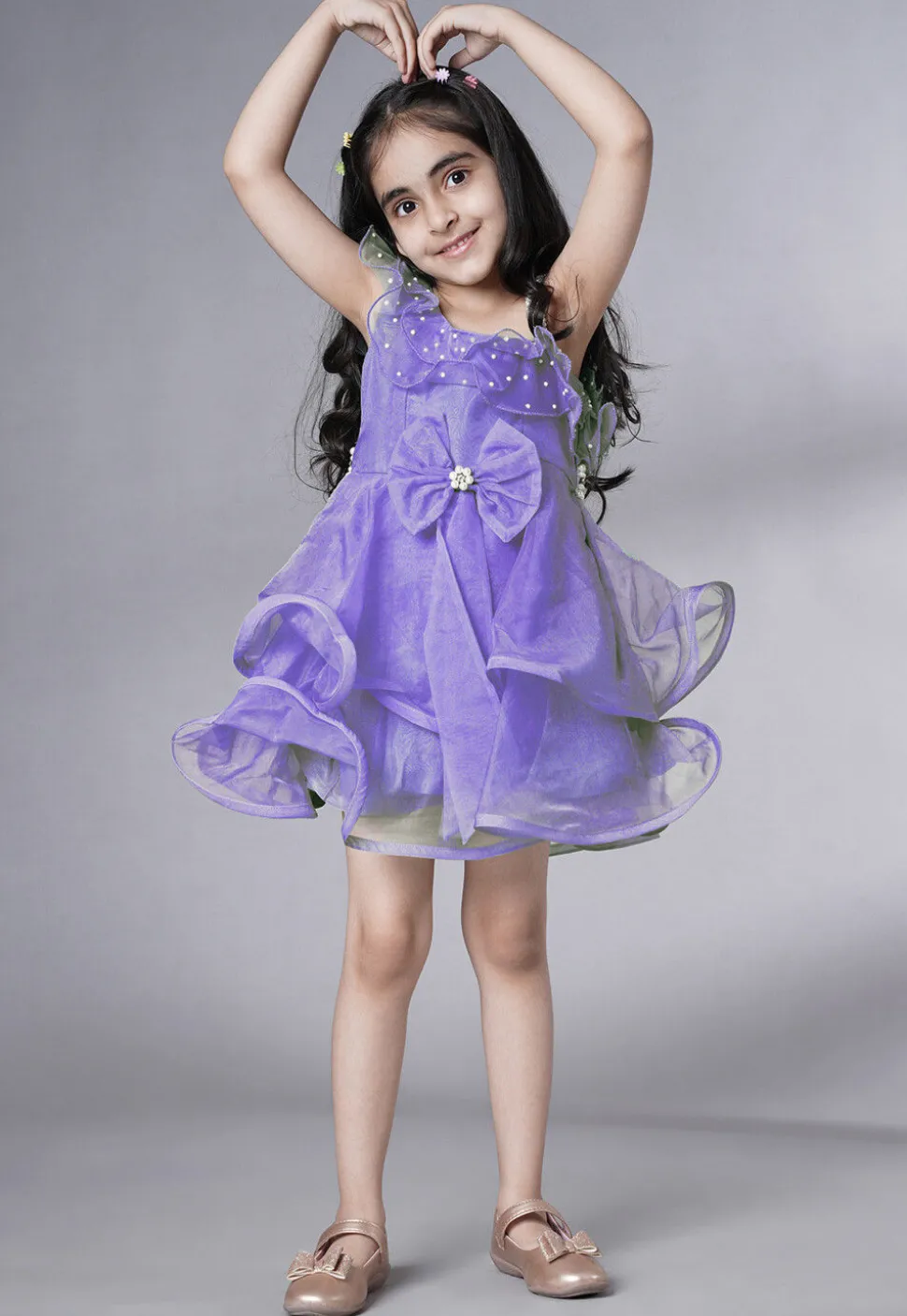 Embellished Organza Dress in Purple
