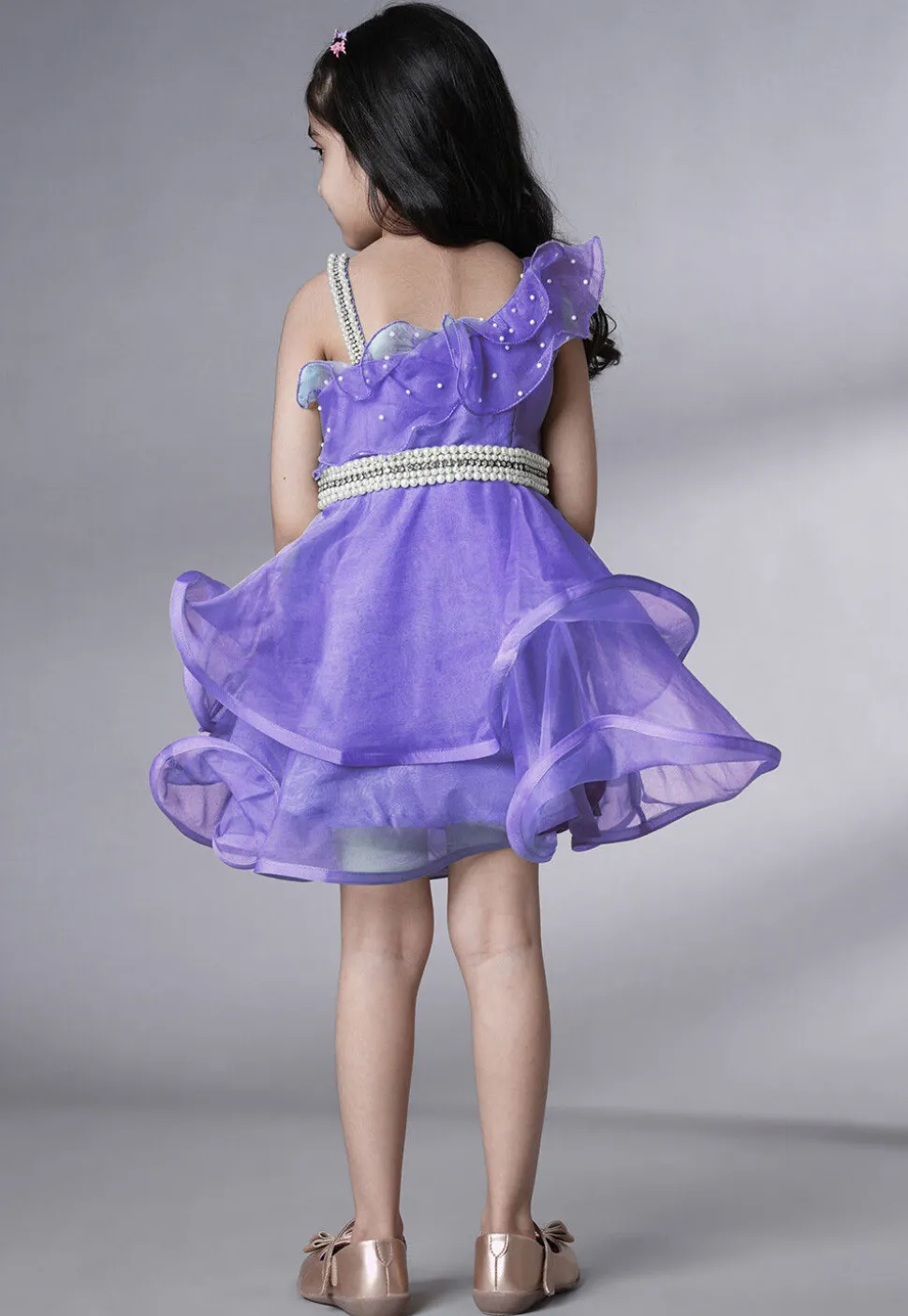 Embellished Organza Dress in Purple