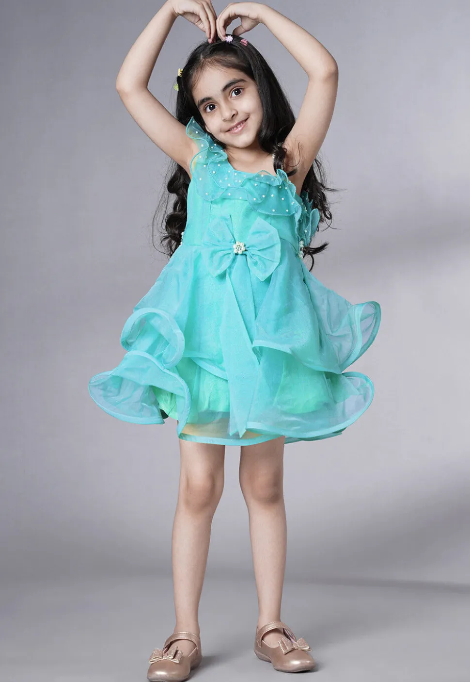 Embellished Organza Dress in Sky Blue