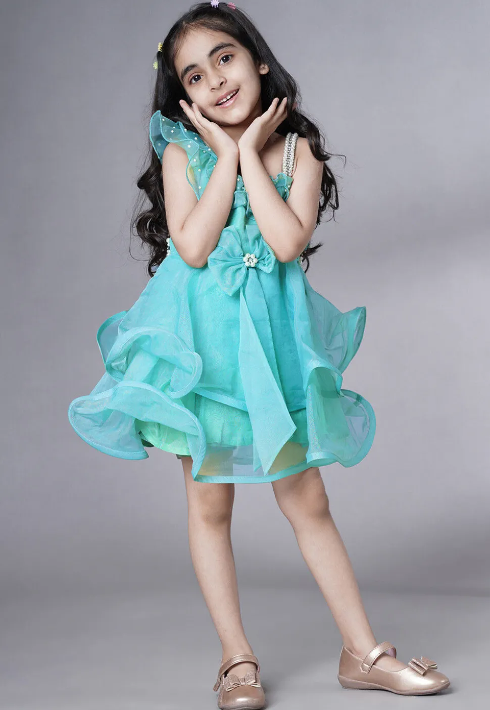 Embellished Organza Dress in Sky Blue