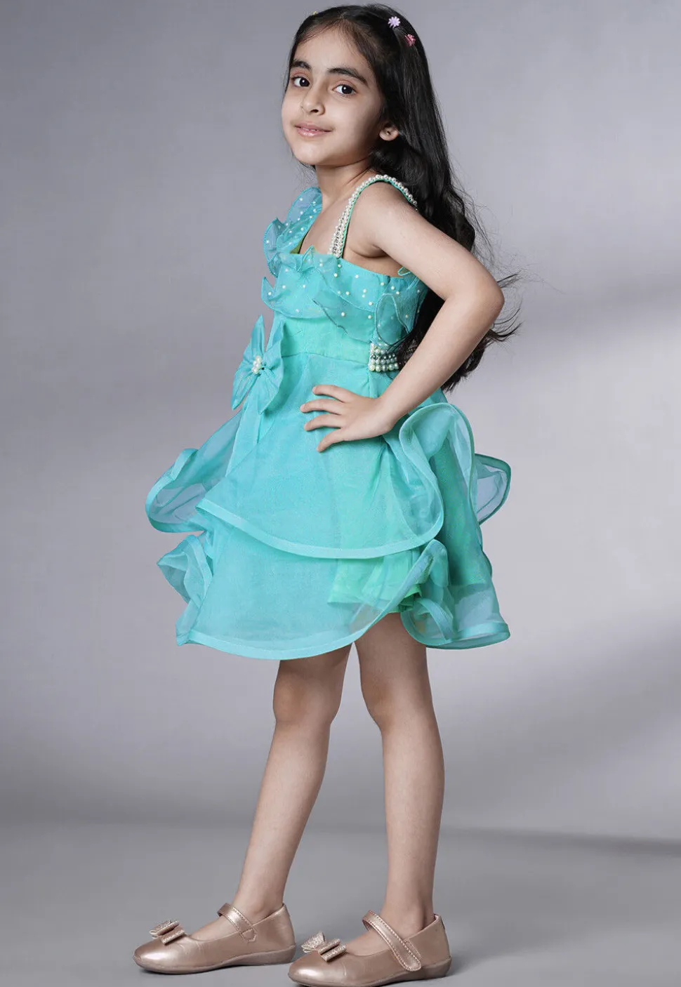 Embellished Organza Dress in Sky Blue