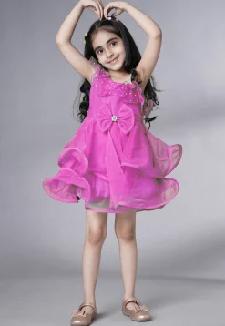 Embellished Organza Dress in Fuchsia