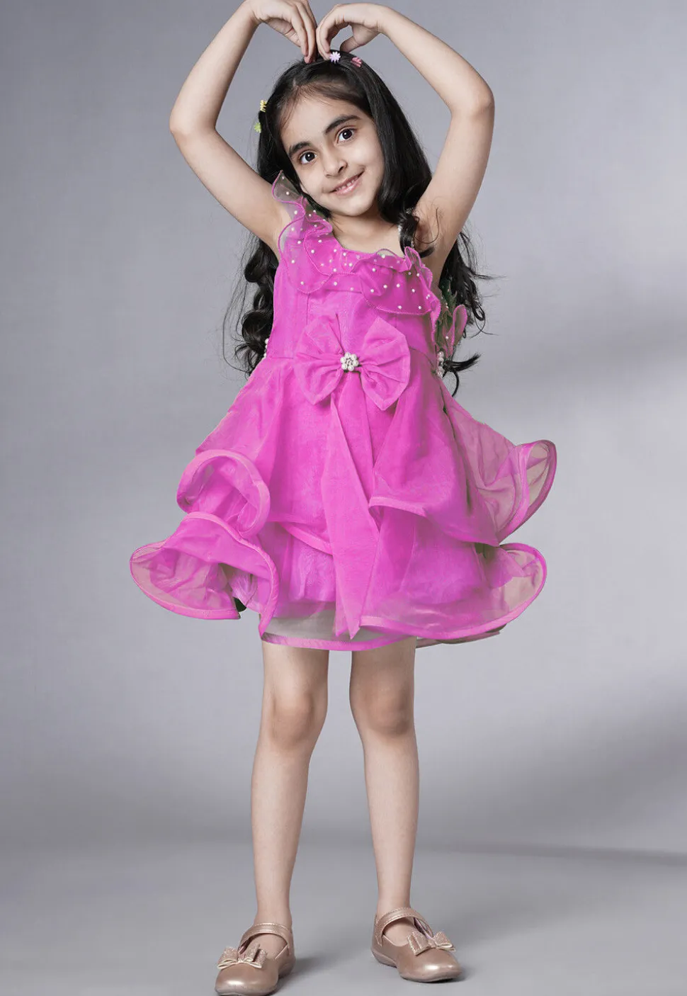 Embellished Organza Dress in Fuchsia