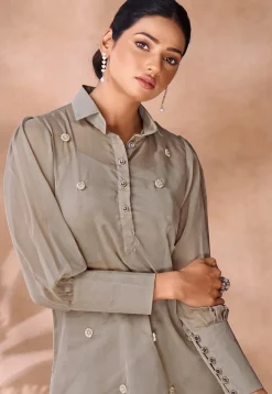 Embellished Organza Tunic Set in Grey