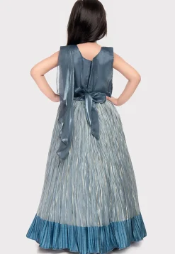 Embellished Polyester Gown with attached Dupatta in Dusty Blue and Grey
