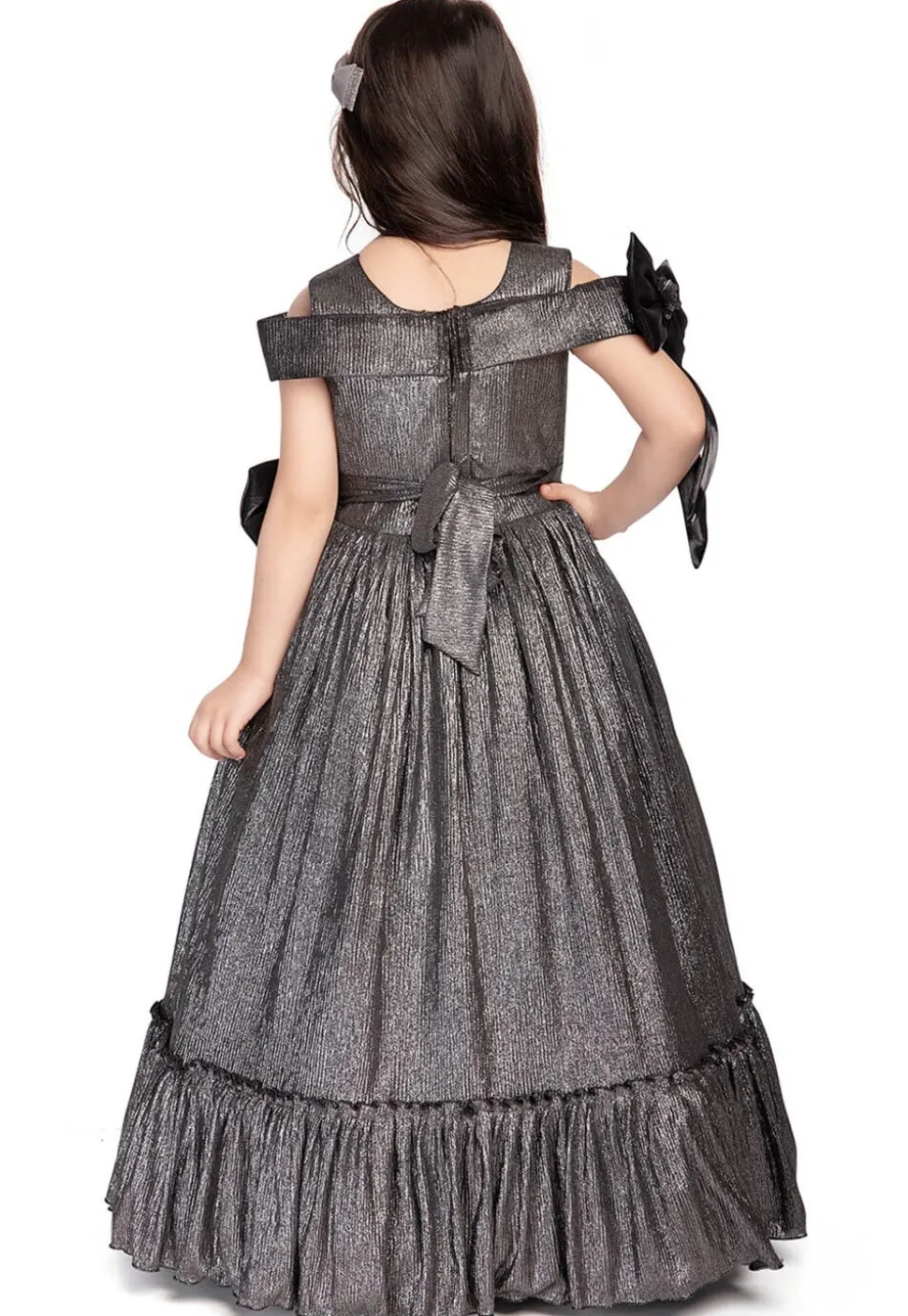 Embellished Polyester Gown in Grey