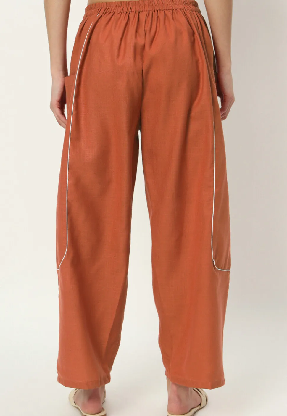 Embellished Pure Cotton Pant in Rust