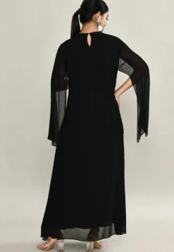 Embellished Pure Georgette Maxi Dress in Black