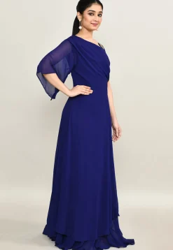Embellished Pure Georgette Gown in Navy Blue