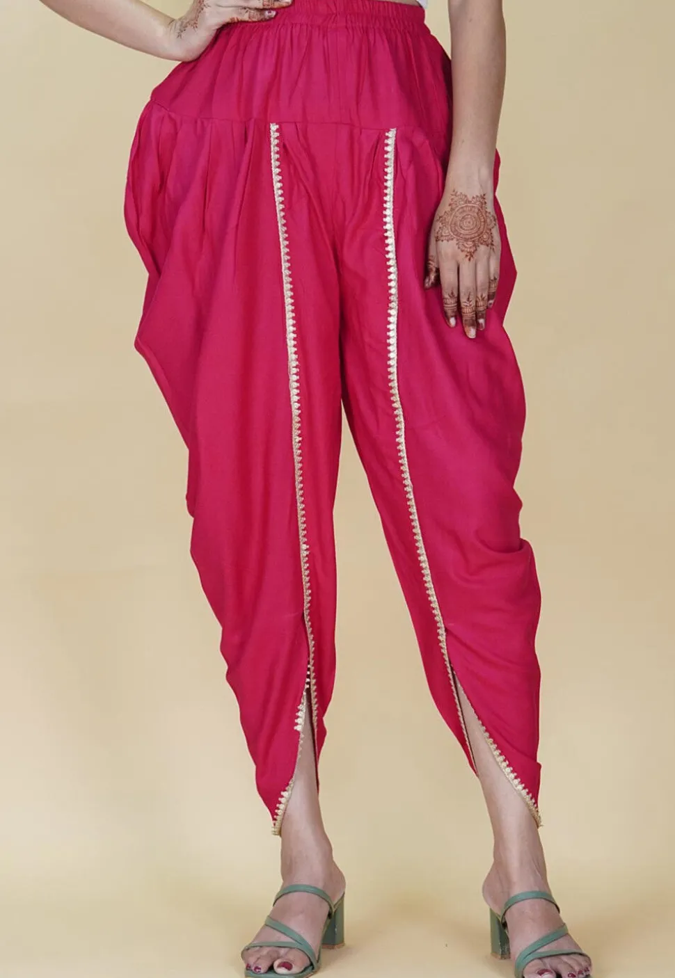 Embellished Rayon Dhoti Pant in Dark Fuchsia
