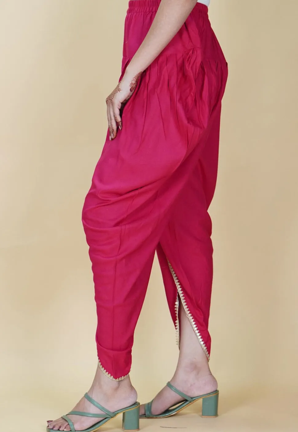 Embellished Rayon Dhoti Pant in Dark Fuchsia