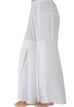 Embellished Rayon Slitted Palazzo in White