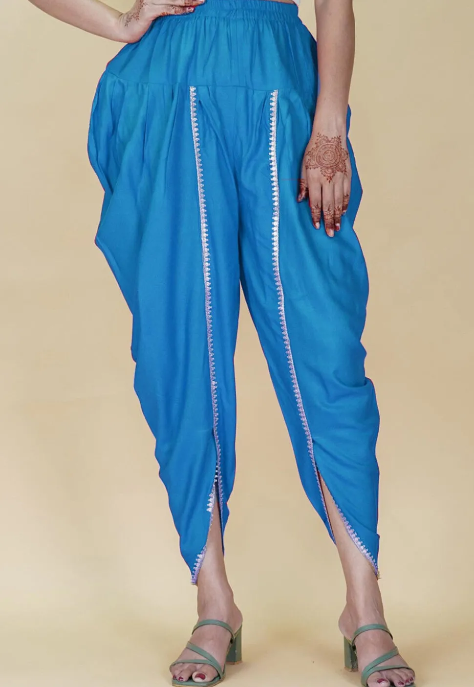 Embellished Rayon Tulip Pant in Sky Blue