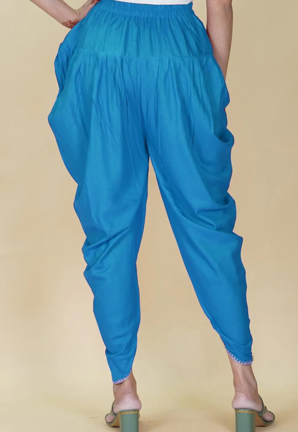 Embellished Rayon Tulip Pant in Sky Blue