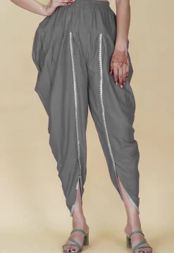 Embellished Rayon Tulip Pant in Grey