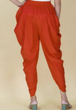 Embellished Rayon Tulip Pant in Orange