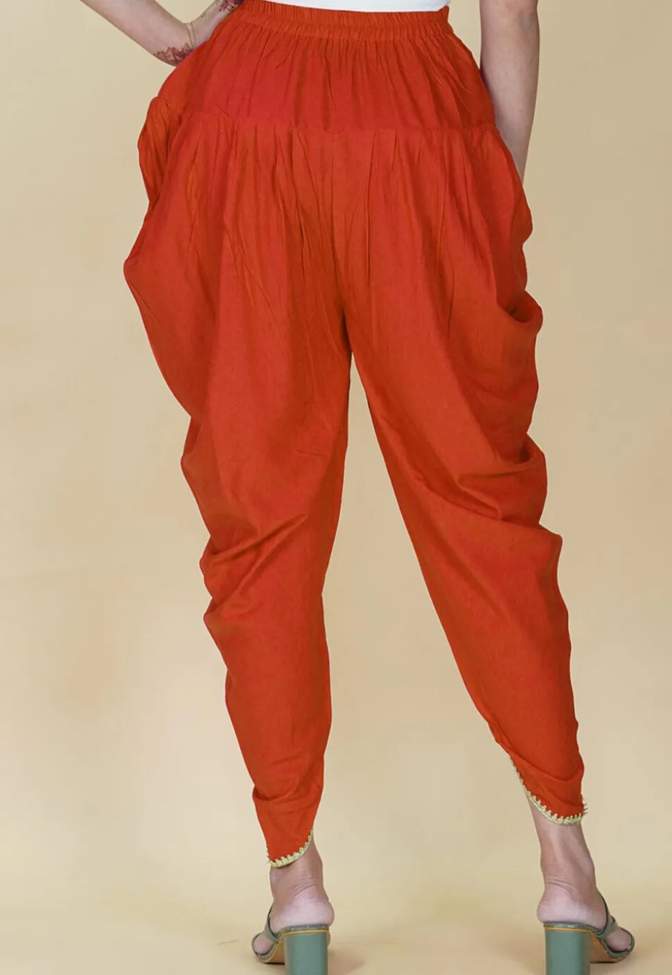 Embellished Rayon Tulip Pant in Orange