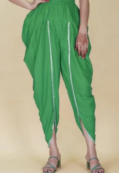 Embellished Rayon Tulip Pant in Green