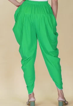 Embellished Rayon Tulip Pant in Green