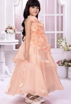Embellished Satin Gown in Peach