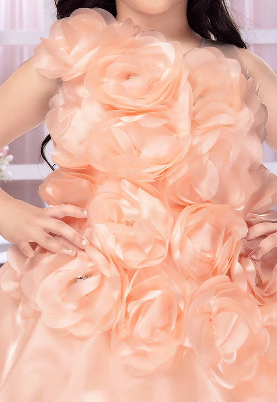 Embellished Satin Gown in Peach