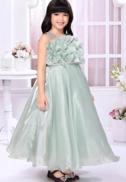 Embellished Satin Gown in Sea Green