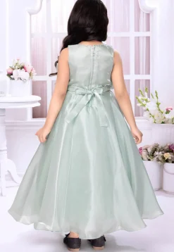 Embellished Satin Gown in Sea Green