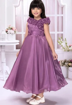 Embellished Satin Gown in Purple