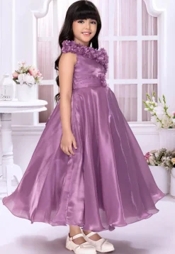 Embellished Satin Gown in Purple