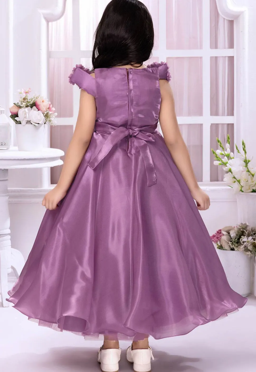 Embellished Satin Gown in Purple