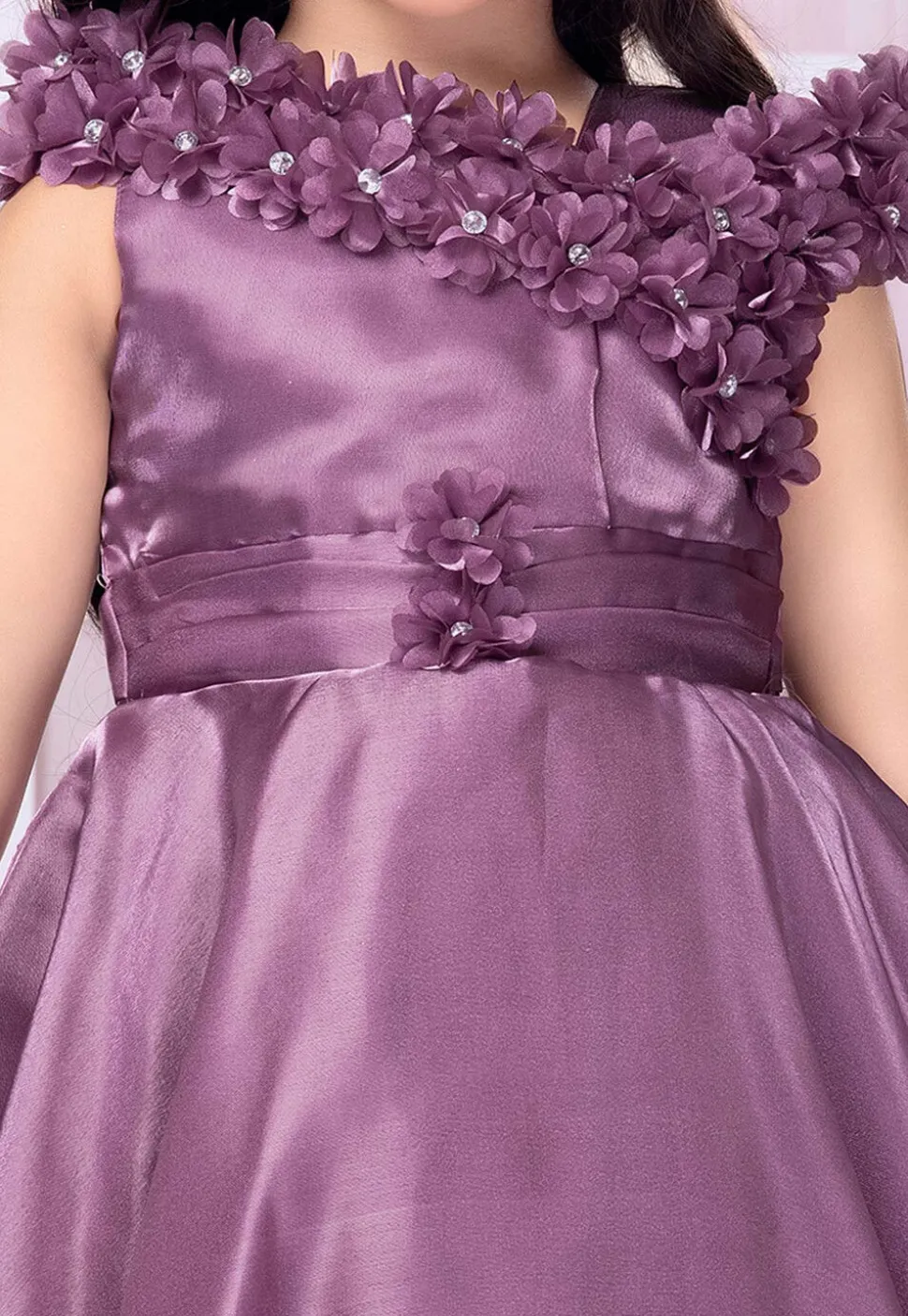 Embellished Satin Gown in Purple