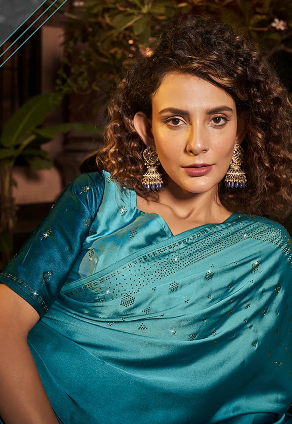 Embellished Satin Saree in Teal Blue Ombre