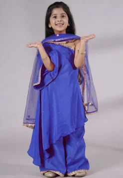 Embellished Shantoon Asymmetric Pakistani Suit in Royal Blue