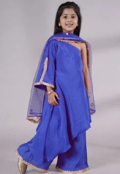 Embellished Shantoon Asymmetric Pakistani Suit in Royal Blue